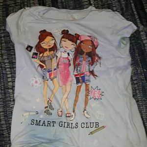 light blue short sleeve shirt with girls on it